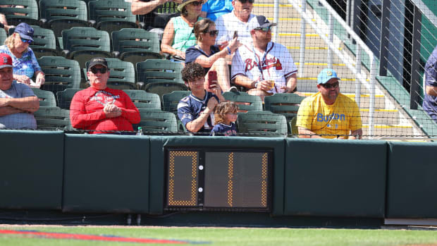 A detail view of the pitch clock during the game between the Boston Red Sox and Atlanta Braves in the first inning at CoolToday Park.